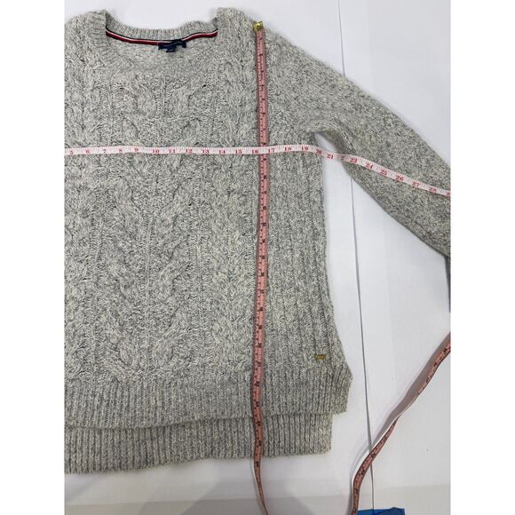 Tommy Hilfiger Grey Cable Knit Sweater | Women's Medium | High-Low Hem - Picture 6 of 6